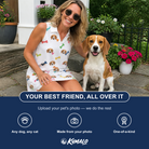 Friends in matching Women's Gnawvana Grove Custom Dog Face V-Neck Dress — a group gift photo