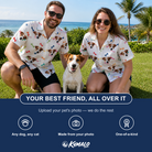 Friends in matching Women's Gnawvana Grove Custom Dog Face Hawaiian Shirt — a group gift photo