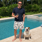 Full-length photo with the pet printed all over this Men's Leash Lineup Custom Dog Face Beach Shorts