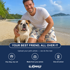 Friends in matching Men's Leash Lineup Custom Dog Face Beach Shorts — a group gift photo