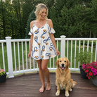 Full-length photo with the pet printed all over this Women's Leash Lineup Custom Dog Face Off-Shoulder Dress