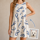 Woman wearing Women's Leash Lineup Custom Dog Face Tank Dress — custom faces printed all-over