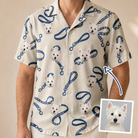 Man wearing Men's Leash Lineup Custom Dog Face Hawaiian Shirt — custom faces printed all-over