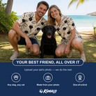 Friends in matching Men's Leash Lineup Custom Dog Face Hawaiian Shirt — a group gift photo