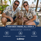 Friends in matching Women's Leash Lineup Custom Dog Face Hawaiian Shirt — a group gift photo