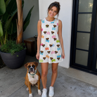 Full-length photo with the pet printed all over this Women's Tag Wag Custom Dog Face Tank Dress
