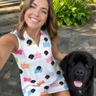 Selfie with the pet whose face is printed all over this Women's Tag Wag Custom Dog Face V-Neck Dress