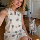Selfie with the pet whose face is printed all over this Women's Skein Snoopers Custom Cat Face V-Neck Dress