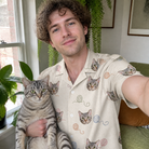 Selfie with the pet whose face is printed all over this Men's Skein Snoopers Custom Cat Face Hawaiian Shirt