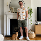 Full-length photo with the pet printed all over this Men's Skein Snoopers Custom Cat Face Polo Shirt