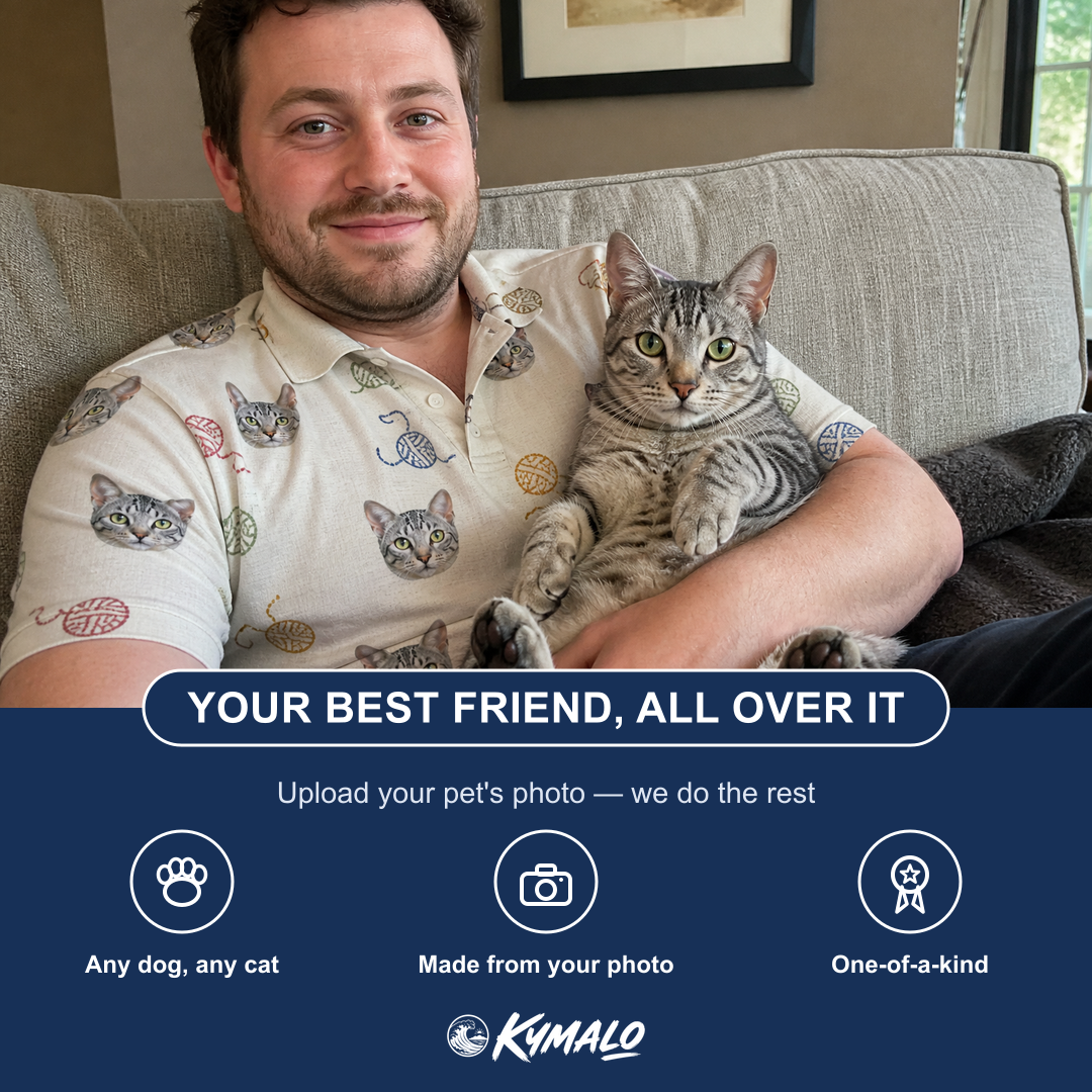 Friends in matching Men's Skein Snoopers Custom Cat Face Polo Shirt — a group gift photo