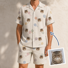 Man wearing Men's Skein Snoopers Custom Cat Face Shirt & Shorts Set — custom faces printed all-over