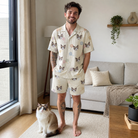 Full-length photo with the pet printed all over this Men's Skein Snoopers Custom Cat Face Shirt & Shorts Set