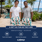 Friends in matching Men's Caladium Carnival Custom Face Beach Shorts — a group gift photo