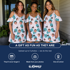 Friends in matching Women's Caladium Carnival Custom Face Off-Shoulder Dress — a group gift photo