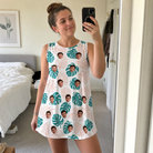 Real-life photo of someone wearing Women's Caladium Carnival Custom Face Tank Dress — custom faces printed all-over
