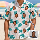 Man wearing Men's Caladium Carnival Custom Face Hawaiian Shirt — custom faces printed all-over