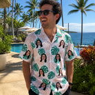Real-life photo of someone wearing Men's Caladium Carnival Custom Face Hawaiian Shirt — custom faces printed all-over