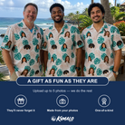 Friends in matching Men's Caladium Carnival Custom Face Hawaiian Shirt — a group gift photo