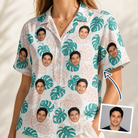 Woman wearing Women's Caladium Carnival Custom Face Hawaiian Shirt — custom faces printed all-over