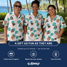 Friends in matching Women's Caladium Carnival Custom Face Hawaiian Shirt — a group gift photo