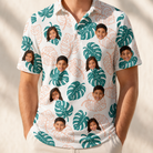 Model wearing Men's Caladium Carnival Custom Face Polo Shirt printed with kids' faces