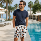 Real-life photo of someone wearing Men's Ylang Ylang Custom Face Beach Shorts — custom faces printed all-over