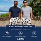 Friends in matching Men's Ylang Ylang Custom Face Beach Shorts — a group gift photo