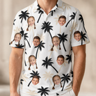 Model wearing Men's Ylang Ylang Custom Face Polo Shirt printed with kids' faces