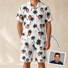 Man wearing Men's Ylang Ylang Custom Face Shirt & Shorts Set — custom faces printed all-over