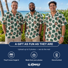 Friends in matching Men's Verdant Vacation Custom Face Hawaiian Shirt — a group gift photo