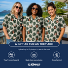 Friends in matching Women's Verdant Vacation Custom Face Hawaiian Shirt — a group gift photo