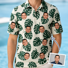 Man wearing Men's Verdant Vacation Custom Face Polo Shirt — custom faces printed all-over