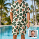 Man wearing Men's Verdant Vacation Custom Face Shirt & Shorts Set — custom faces printed all-over