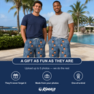 Friends in matching Men's Blossom Bounce Custom Face Beach Shorts — a group gift photo