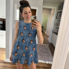 Real-life photo of someone wearing Women's Blossom Bounce Custom Face Tank Dress — custom faces printed all-over