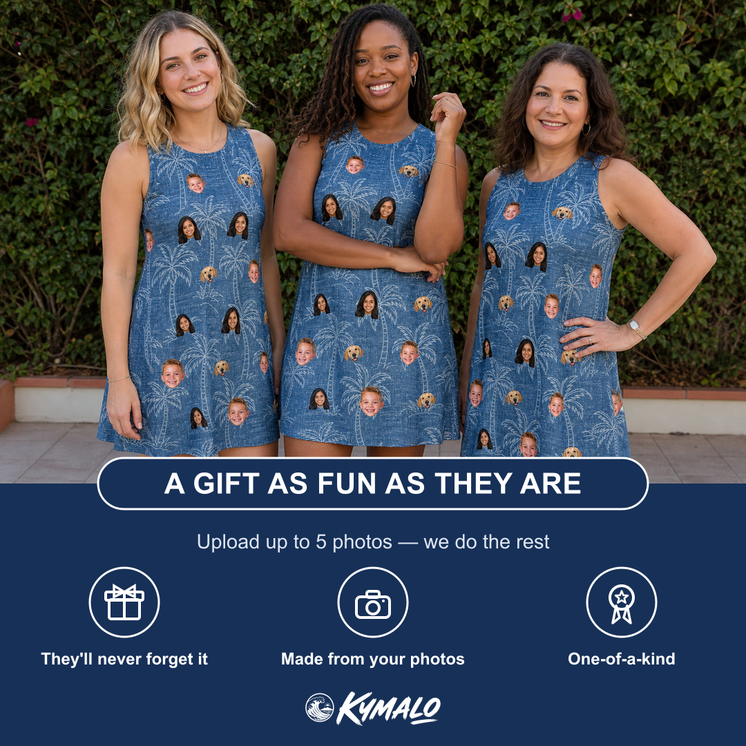Friends in matching Women's Blossom Bounce Custom Face Tank Dress — a group gift photo