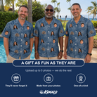 Friends in matching Men's Blossom Bounce Custom Face Hawaiian Shirt — a group gift photo