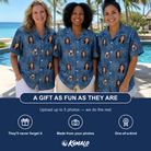 Friends in matching Women's Blossom Bounce Custom Face Hawaiian Shirt — a group gift photo