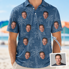 Man wearing Men's Blossom Bounce Custom Face Polo Shirt — custom faces printed all-over