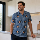 Real-life photo of someone wearing Men's Blossom Bounce Custom Face Polo Shirt — custom faces printed all-over