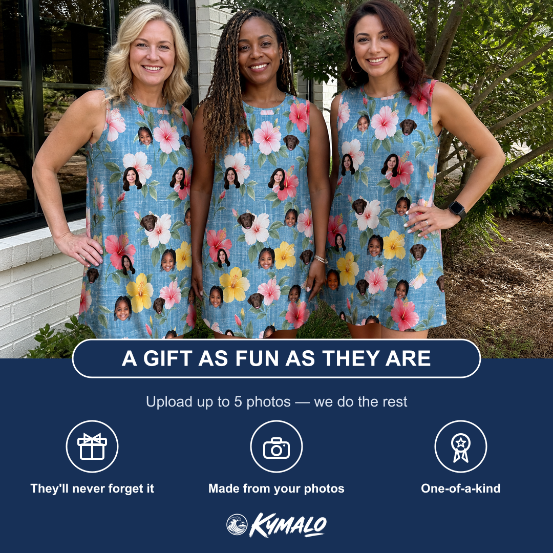 Friends in matching Women's Petal Party Custom Face Tank Dress — a group gift photo