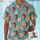 Man wearing Men's Petal Party Custom Face Hawaiian Shirt — custom faces printed all-over