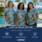 Friends in matching Women's Petal Party Custom Face Hawaiian Shirt — a group gift photo