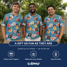 Friends in matching Men's Petal Party Custom Face Polo Shirt — a group gift photo