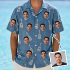 Man wearing Men's Gardenia Grooves Custom Face Hawaiian Shirt — custom faces printed all-over