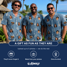 Friends in matching Men's Gardenia Grooves Custom Face Hawaiian Shirt — a group gift photo