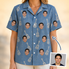 Woman wearing Women's Gardenia Grooves Custom Face Hawaiian Shirt — custom faces printed all-over