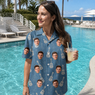 Real-life photo of someone wearing Women's Gardenia Grooves Custom Face Hawaiian Shirt — custom faces printed all-over