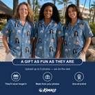 Friends in matching Women's Gardenia Grooves Custom Face Hawaiian Shirt — a group gift photo